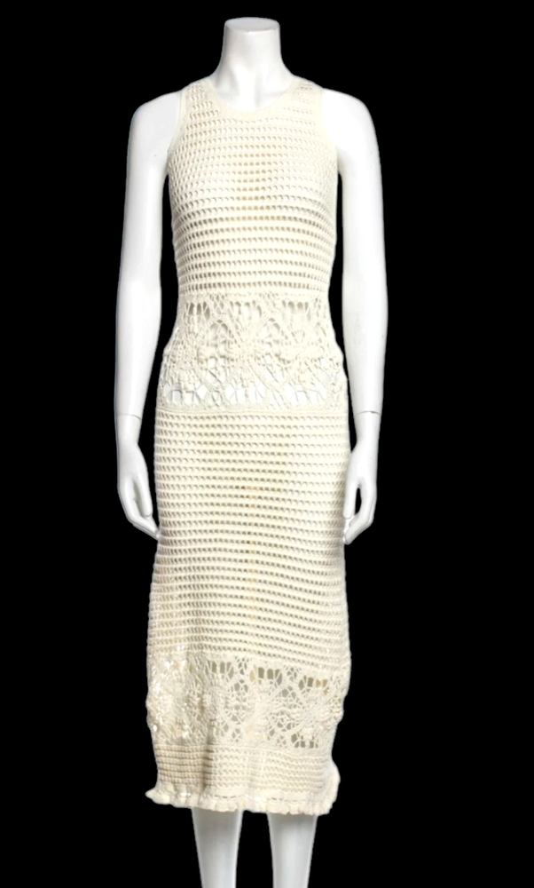 Tory Burch, off white lace crochet dress with slip. Size: M